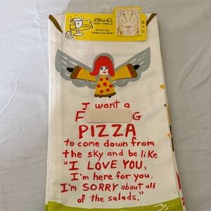 Blue Q Dish Towel with Red and Yellow Angel Design